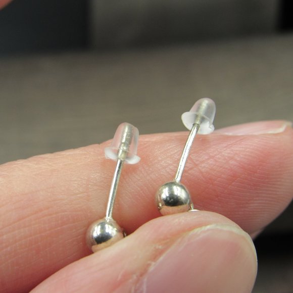 Sterling Silver Cut Peach Glass Earrings Vintage - Picture 3 of 6